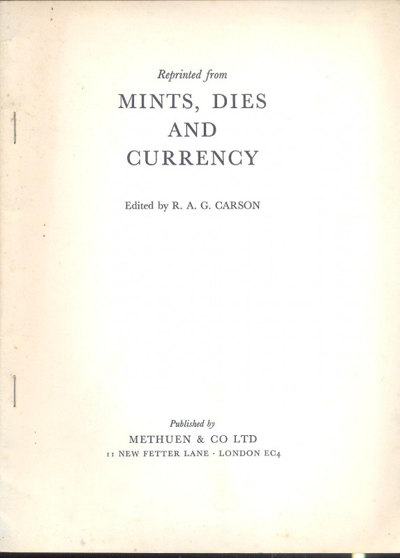 CARSON R. A. G. – The Bredgar treasure of roman coins. London, 1959. pp. 17-22, ...