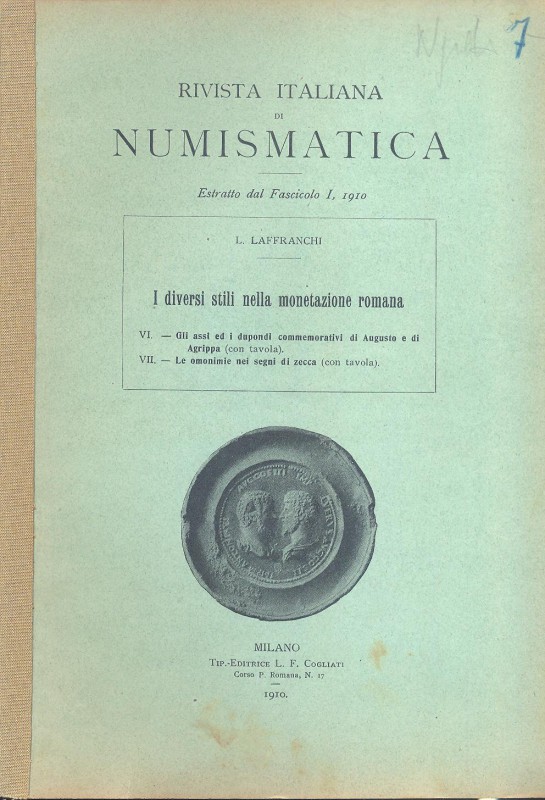 LAFFRANCHI L. - I diversi stili nella monetazione romana. VI Gli assi ed i dupon...