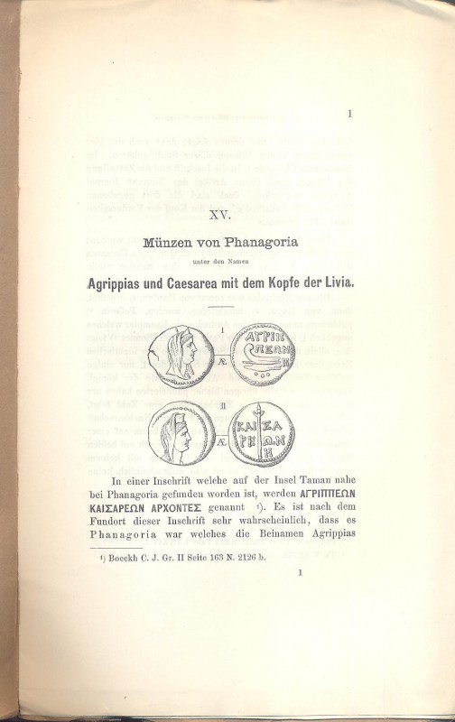 FRIEDLANDER J. - Munzen von Phanagoria unter de namen Agrippias und Caesarea mit...