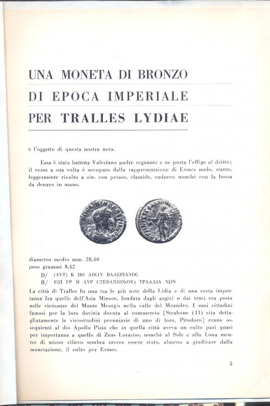 MISSERE G. - MALAGOLI M. - Una moneta di bronzo di epoca imperiale per Tralles L...