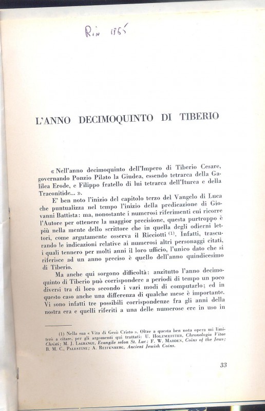 RAGO R. - L'anno decimoquinto di Tiberio. Milano, 1965. pp. 33- 39, con illustra...
