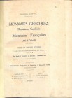 BOURGEY ETIENNE – Paris 3/5-December. 1928. Collection du Dr. V... Monnaies grecques romaines,gauloise, monnaies francaise, jeton. pp.44, nn. 1008, ta...