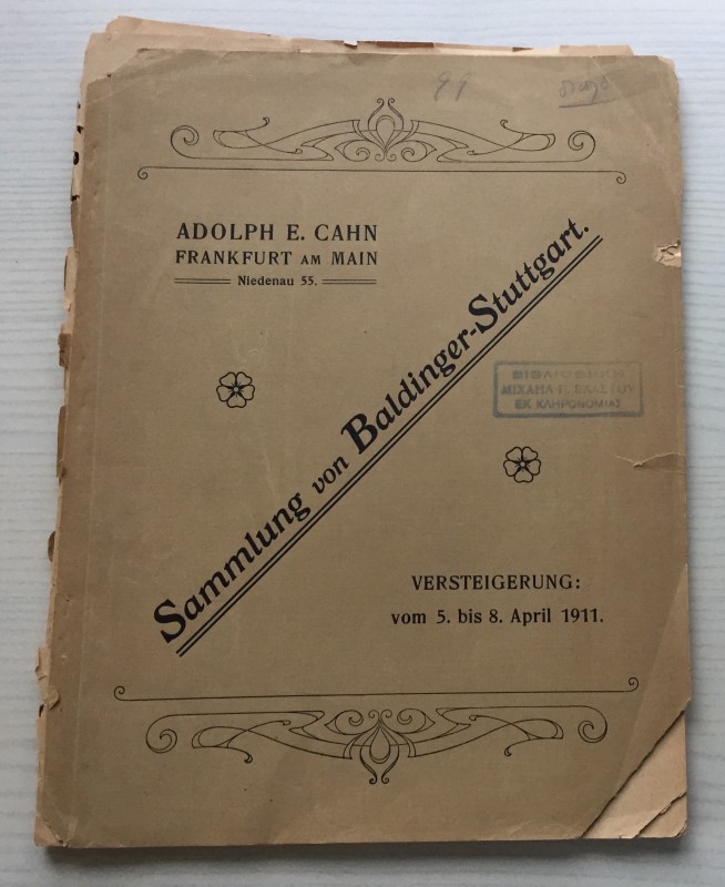Cahn A.E. Katalog der Sammlung S. Exc. Des Hofmarschalls V. Baldinger-Stuttgart....