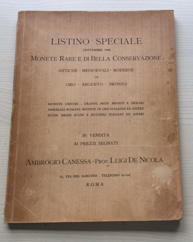 Canessa A. De Nicola L. Listino Speciale. Monete rare e di Bella Conservazione. ...