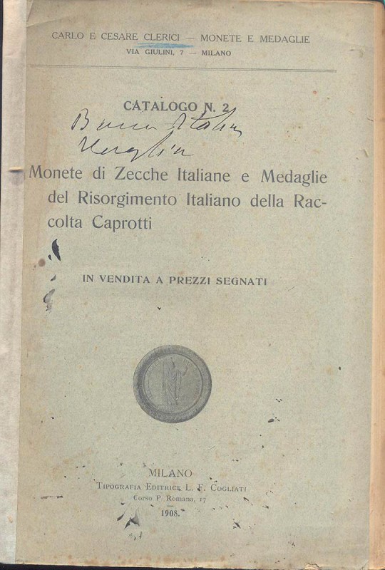 CLERICI C.& C. – Milano, 1908. catalogo n°2 a prezzi segnati di monete di zecche...
