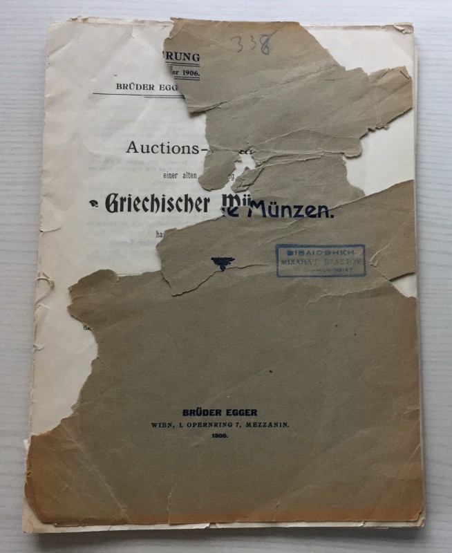 Egger B. Auction einer alten Sammlung Griechischer Munzen hauptsachlich von Sici...