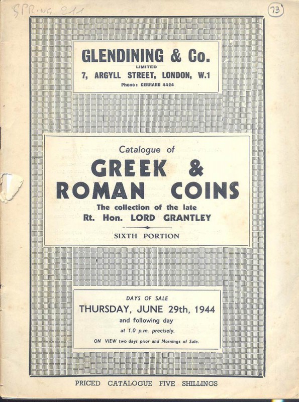 GLENDINING & CO – London 29-6-1944. Greek & roman coins the collection of the la...