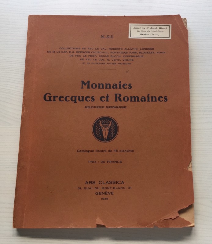 Naville & Co. XIII Catalogue de Monnaies Grecques et Romaines, Bibliotheque Numi...