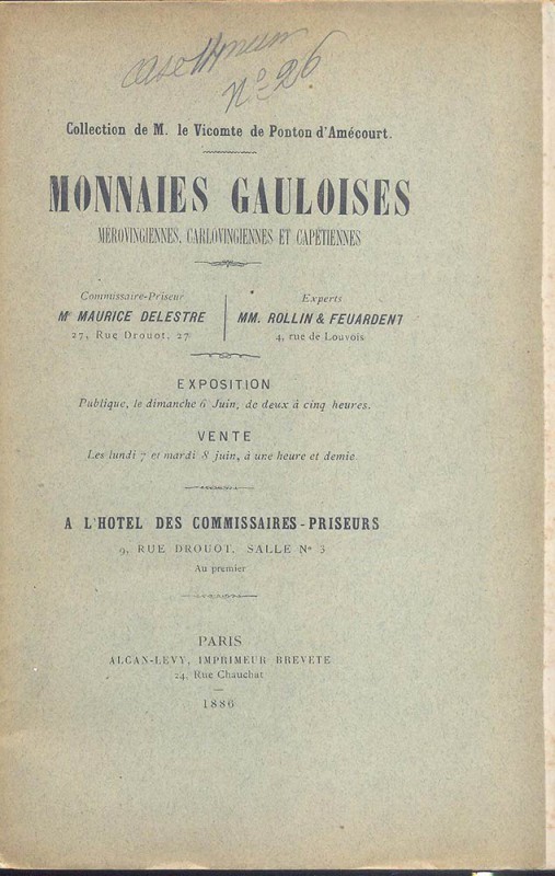 ROLLIN & FEUARDENT – Paris 7/8- 6-1886. Collection de M. Le Viconte de Ponton d’...