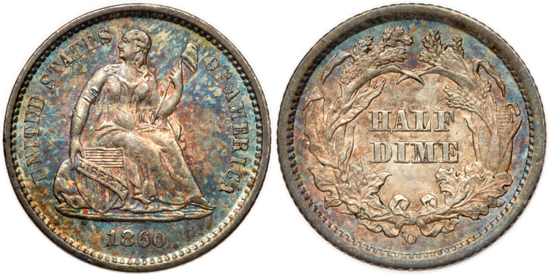 1860-O Liberty Seated Half Dime. MS63

1860-O. MS-63. Well struck with lovely ...