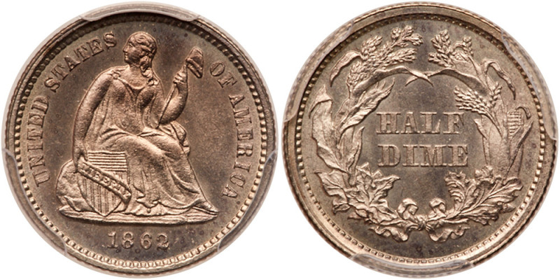 1862 Liberty Seated Half Dime. PCGS MS64

1862. PCGS graded MS-64. A sparkling...