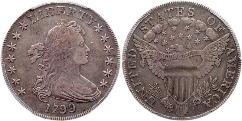 1799 Draped Bust Dollar. PCGS VF30

1799. Irregular Date, 13 Stars on reverse....