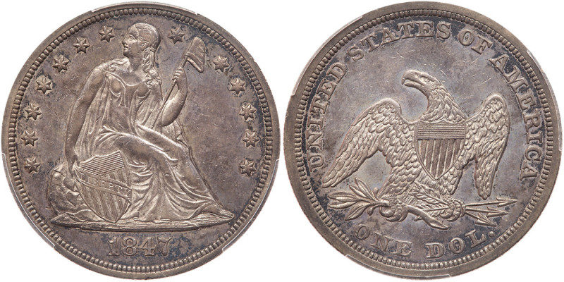 1847 Liberty Seated Dollar. PCGS AU50

1847. PCGS graded AU-50. Nicely toned o...