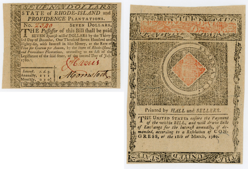 Rhode Island. July 2, 1780. Seven Dollars

Rhode Island. July 2, 1780. Seven D...