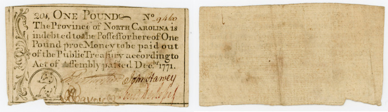 North Carolina. Dec. 1771. One Pound. VF

North Carolina. Dec. 1771. One Pound...