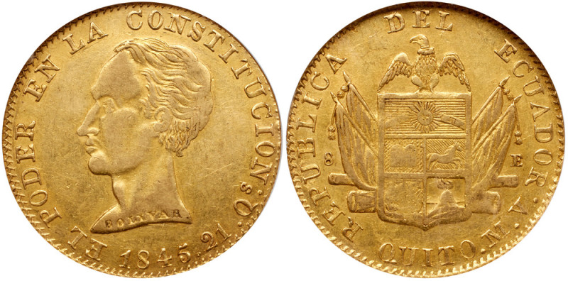 Ecuador-Republic. 8 Escudos, 1845-Quito MV. PCGS AU53

Ecuador-Republic. 8 Esc...