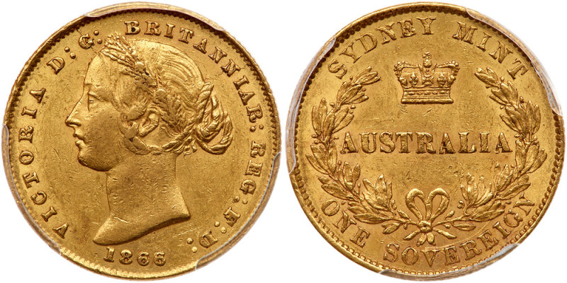 Australia. Sovereign, 1866 (Sydney). PCGS AU55

Australia. Sovereign, 1866 (Sy...