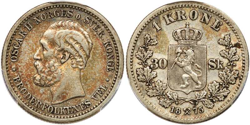 Norway. Krone, 1875. PCGS EF40

Norway. Krone, 1875. KM-351. One year type. Po...