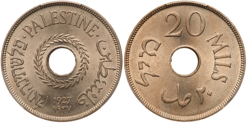 Palestine. 20 Mils, 1927. PCGS MS64

Palestine. 20 Mils, 1927. KM-5. Pop 29; 2...