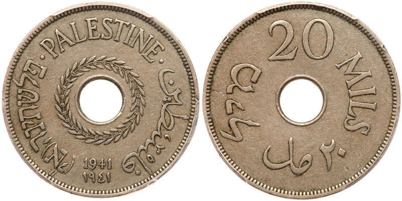 Palestine. 20 Mils, 1941. PCGS EF45

Palestine. 20 Mils, 1941. KM-5. Pop 12. S...