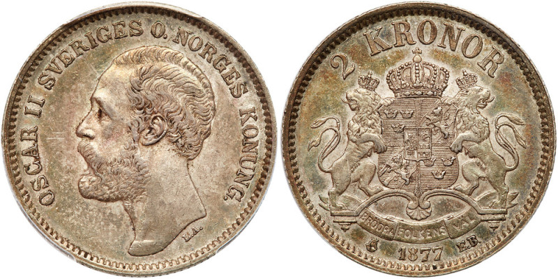 Sweden. 2 Kronor, 1877-EB. PCGS AU55

Sweden. 2 Kronor, 1877-EB. KM-742. Pop 1...