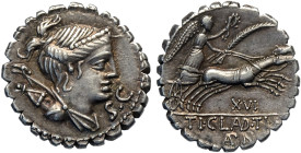 Repubblica Romana, Gens Claudia (79 a.c.), Denario, Roma, Cr.-383/1 Ag 19 mm 3,96 g , patina iridescente SPL