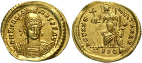 Teodosio II (402-450), Solido, Tessalonica, Au 23 mm 4,40 g , Sear-21159, SPL