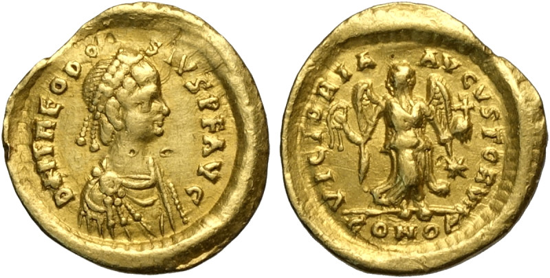 Teodosio II (402-450), Tremisse, Costantinopoli, Au 14 mm 1,41 g , Sear-21167, B...