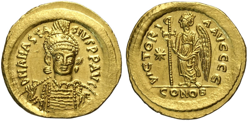 Anastasio (491-518), Solido, Costantinopoli, Au 22 mm 4,45 g , Sear-5, conservaz...