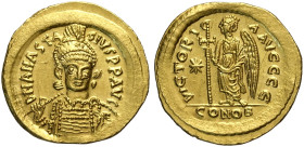 Anastasio (491-518), Solido, Costantinopoli, Au 22 mm 4,45 g , Sear-5, conservazione eccezionale, FDC
