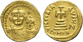 Eraclio con Eraclio Costantino (613-641), Solido, Costantinopoli, Au 20 mm 4,41 g , Sear-738, q.SPL