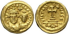 Eraclio con Eraclio Costantino (613-641), Solido, Cartagine, Au 14 mm 4,49 g , Sear-867, q.SPL