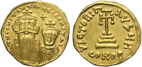 Costante II con Costantino IV (654-668), Solido, Costantinopoli, Au 20 mm 4,52 g , Sear-959, SPL