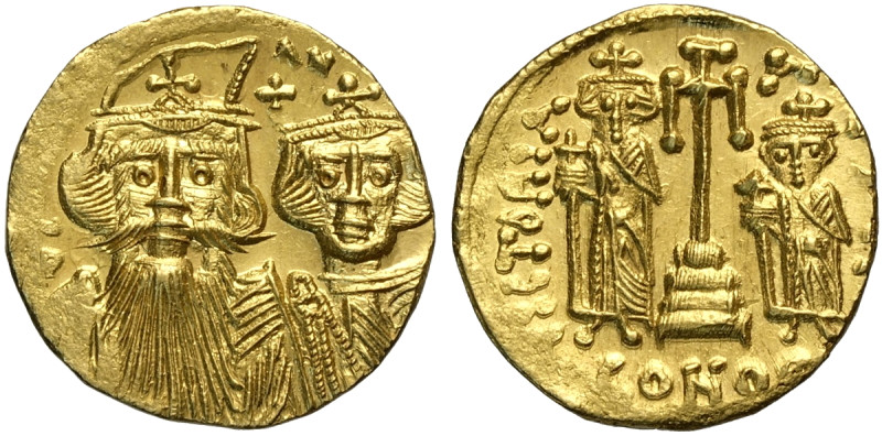 Costante II con Costantino IV (654-668), Solido, Costantinopoli, Au 19 mm 4,34 g...