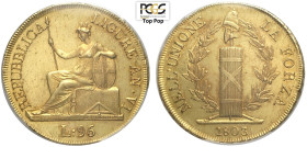 Genova, Repubblica Ligure (1798-1805), 96 Lire 1803, RR Au 33,5 mm 25,21 g , conservazione eccezionale introvabile in questa qualità, in Slab PCGS MS6...