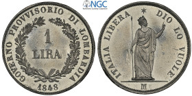 Milano, Governo Provvisorio di Lombardia (1848), Lira 1848 Progetto in stagno, RRRR Pag-526 Sn mm 23 , in Slab NGC UNC-bent (tondello ondulato)
