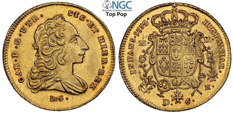 Napoli, Carlo di Borbone (1734-1759), Oncia napoletana da 6 Ducati 1753/2, data ...