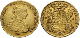 Napoli, Ferdinando IV di Borbone (1759-1816), Oncia napoletana da 6 Ducati 1763, Gig-6 Au 26,5 mm 8,78 g , BB-SPL