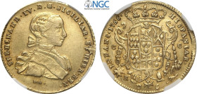 Napoli, Ferdinando IV di Borbone (1759-1816), Oncia napoletana da 6 Ducati 1766, Au 26,5 mm 8,80 g , in Slab NGC MS62