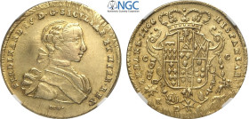 Napoli, Ferdinando IV di Borbone (1759-1816), Oncia napoletana da 6 Ducati 1766, Au 26,5 mm 8,80 g, bello SPL, in Slab NGC AU58