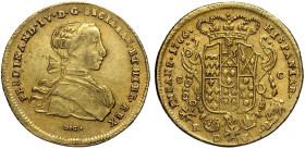 Napoli, Ferdinando IV di Borbone (1759-1816), Oncia napoletana da 6 Ducati 1766, Au 26,5 mm 8,80 g , SPL+