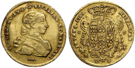 Napoli, Ferdinando IV di Borbone (1759-1816), Oncia napoletana da 6 Ducati 1766, Au 26,5 mm 8,80 g , q.SPL