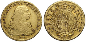 Napoli, Ferdinando IV di Borbone (1759-1816), Oncia napoletana da 6 Ducati 1768 coroncine sul manto, Gig-15d RR Au 26,5 mm 8,77 g , anche se poco visi...
