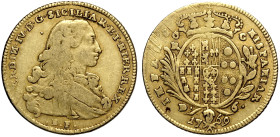 Napoli, Ferdinando IV di Borbone (1759-1816), Oncia napoletana da 6 Ducati 1769, Gig-16a Au 26,5 mm 8,80 g , debolezze di battuta altrimenti BB