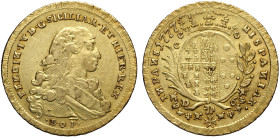 Napoli, Ferdinando IV di Borbone (1759-1816), Oncia napoletana da 6 Ducati 1777, Au 27,5 mm 8,80 g , BB+