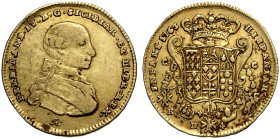 Napoli, Ferdinando IV di Borbone (1759-1816), Doppia napoletana da 4 Ducati 1763, Rara Au 24,8 mm 5,82 g , buon BB
