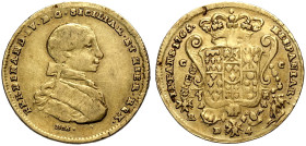 Napoli, Ferdinando IV di Borbone (1759-1816), Doppia napoletana da 4 Ducati 1765, RR Au 24,8 mm 5,83 g , BB