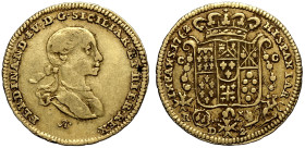 Napoli, Ferdinando IV di Borbone (1759-1816), Zecchino napoletano da 2 Ducati 1762, RR Au 20 mm 2,90 g , BB
