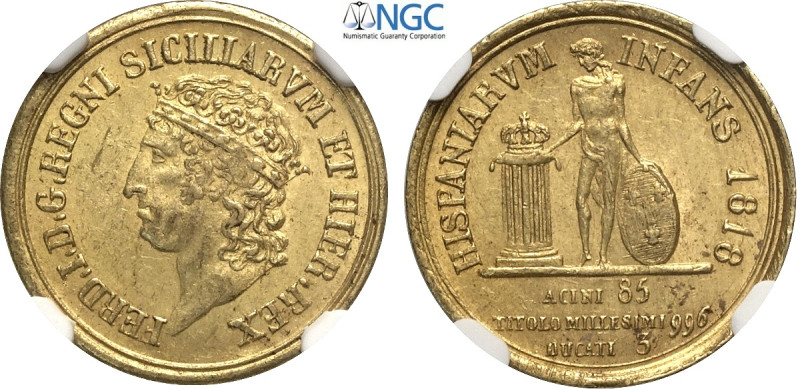 Napoli, Ferdinando I di Borbone (1816-1825), Oncetta da 3 Ducati 1818, Au 18 mm ...
