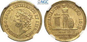 Napoli, Ferdinando I di Borbone (1816-1825), Oncetta da 3 Ducati 1818, Au 18 mm , in Slab NGC MS62